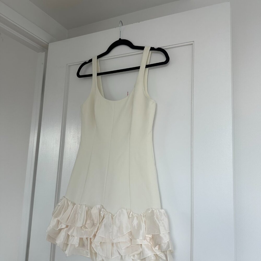 cinq a sept Cream Ruffle-Hem Mini Dress